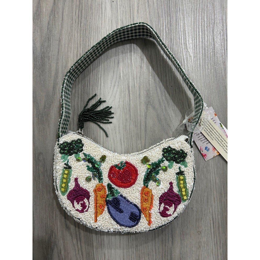 Viral beaded tiktok Vegetable Garden Shoulder Bag‎ White Gingham Strap India new - Picture 2 of 7